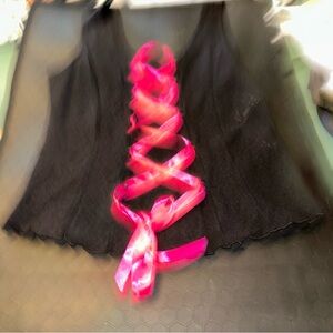 Black Top with Pink Ribbon Detail